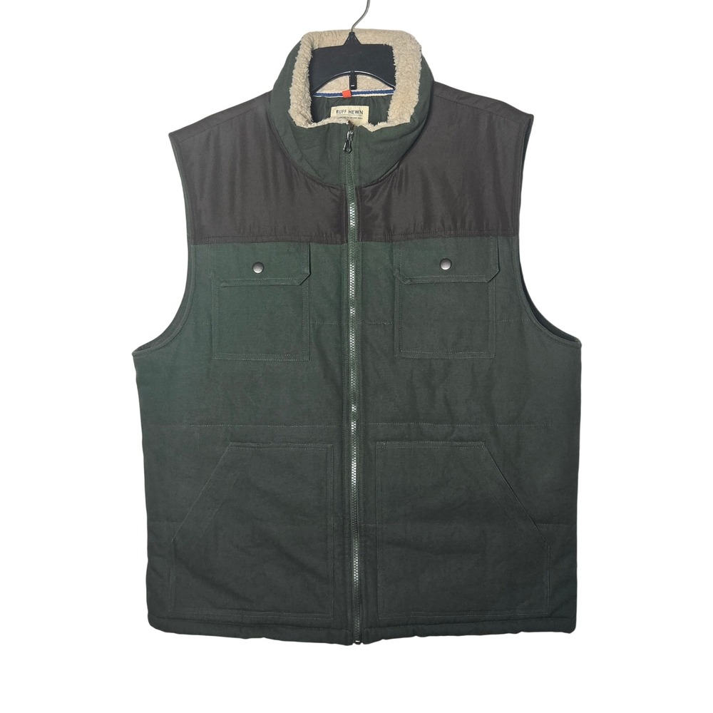 Ruff Hewn Mens Green Sherpa Lined Quilted Vest Size Large‎